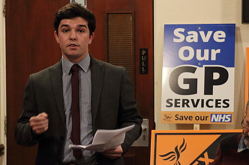 Alex Wagner speaking at Save Our GP Services event