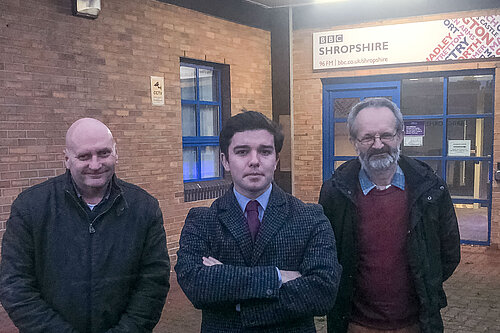 Jon Tandy, Alex Wagner & David Vasmer outside BBC Radio Shropshire