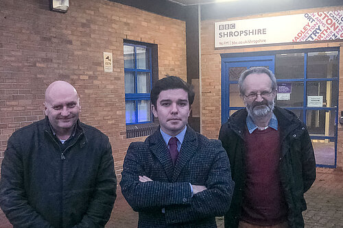 Jon Tandy, Alex Wagner & David Vasmer outside BBC Radio Shropshire