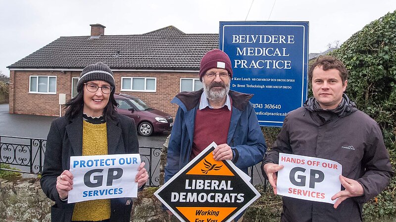 Mary Davies, David Vasmer & Adam Fejfer outside Belvidere Medical Centre