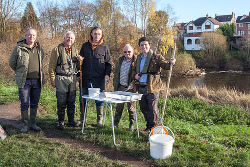 Nat Green, Dr. Rob Park, Rob Wilson, Bernie Bentick & Alex Wagner after testing the water in the River Severn