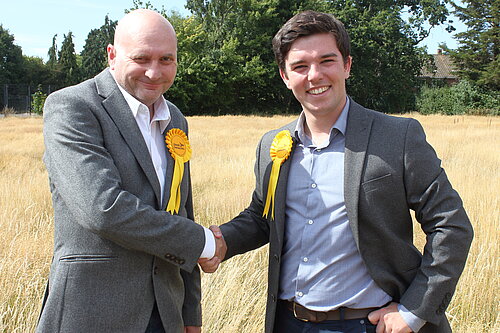 Jon Tandy being welcomed to the Liberal Democrats by Alex Wagner